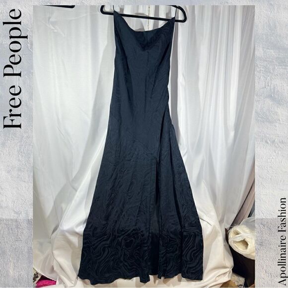 FREE PEOPLE GIGI MAXI DRESS IN BLACK SATIN SIZE 10 NWT - Picture 6 of 14